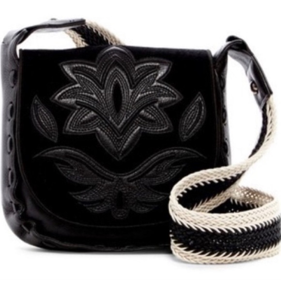 Sam Edelman Handbags - Rare EUC Leather Sam Edelman Embroidered Saddle Bag Black